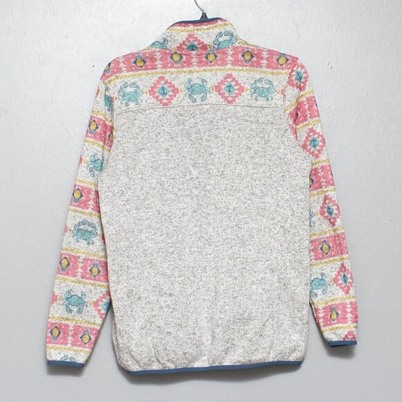 Simply southern southwestern crab print pink gray 1/4 button pullover - Picture 2 of 5